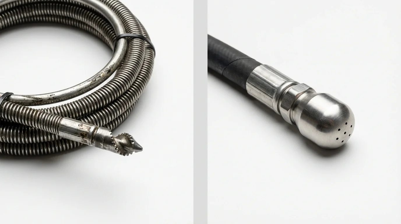 Drain snake cable and hydro jetting nozzle used for drain cleaning in Clara City, MN