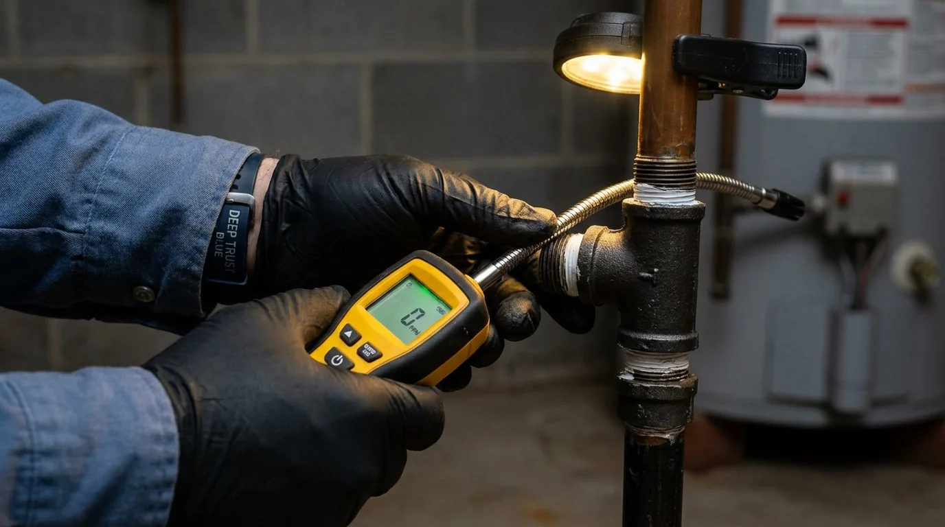 Gas leak detection with electronic sniffer by Johns Plumbing LLC in Clara City