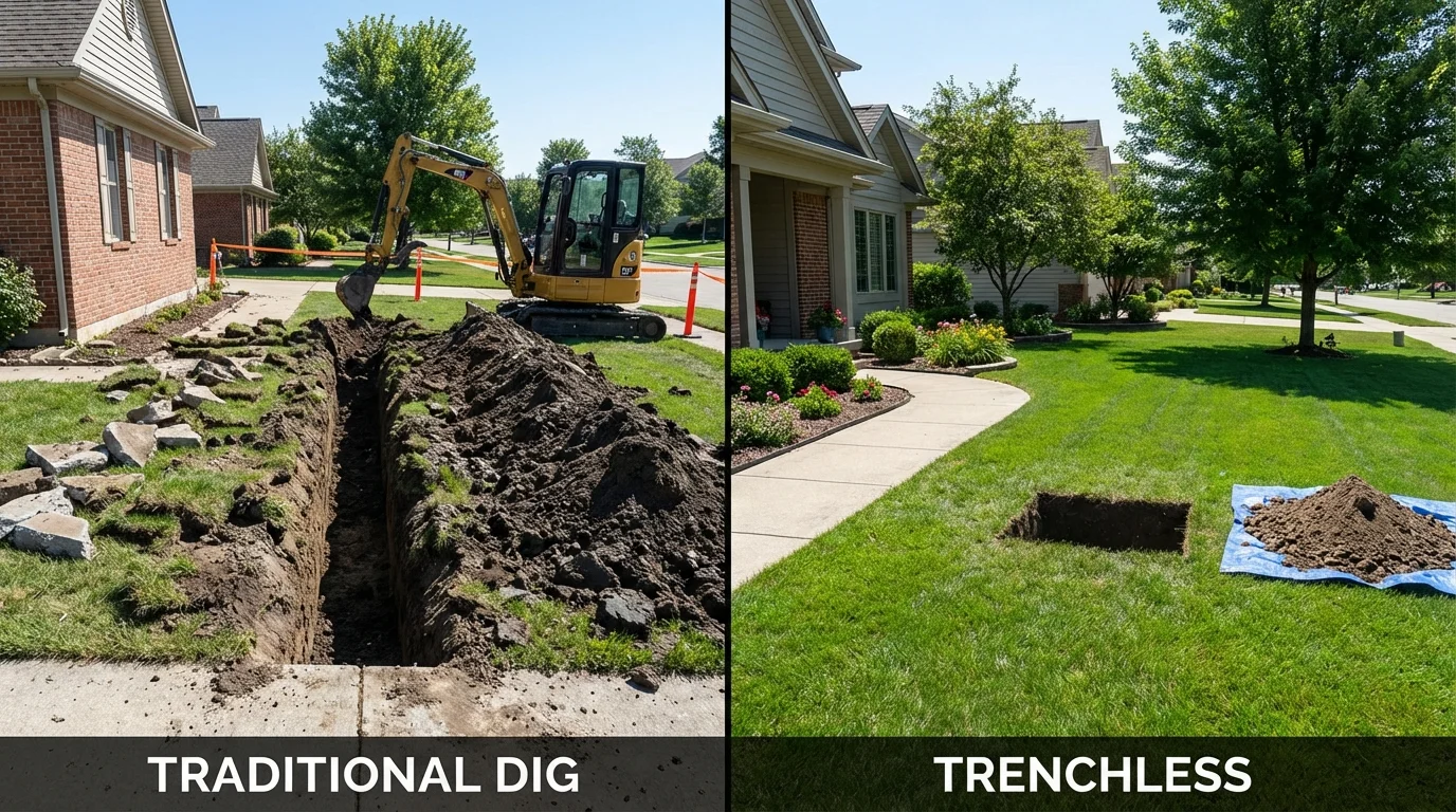 Trenchless sewer repair with minimal yard damage versus traditional excavation in Clara City, MN